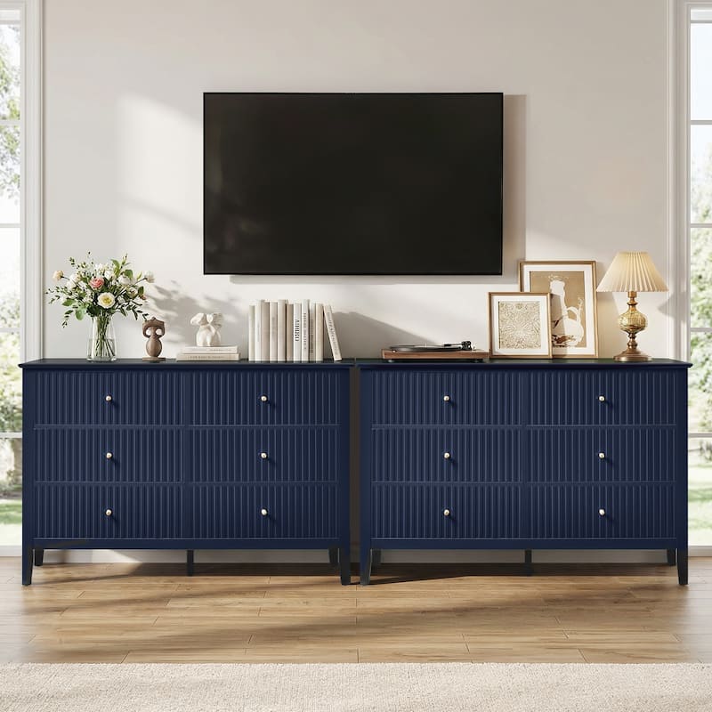 6 Drawer Dresser Fluted Modern with 5 Colors Available | High Weight Capacity Wood Dresser for Bedroom
