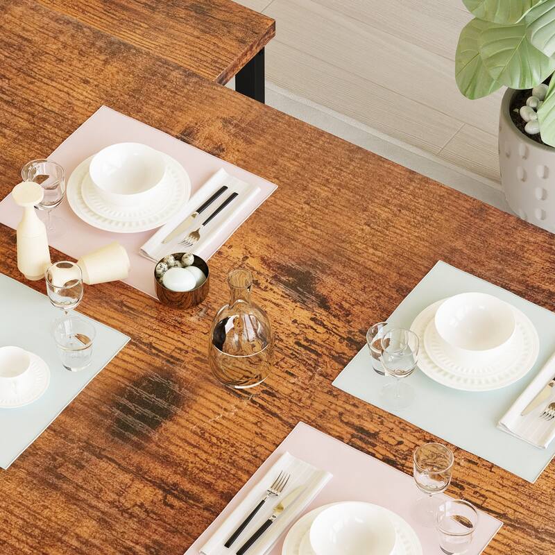 Dining Table Set with Two Benches, Kitchen Table Set for 4 Persons