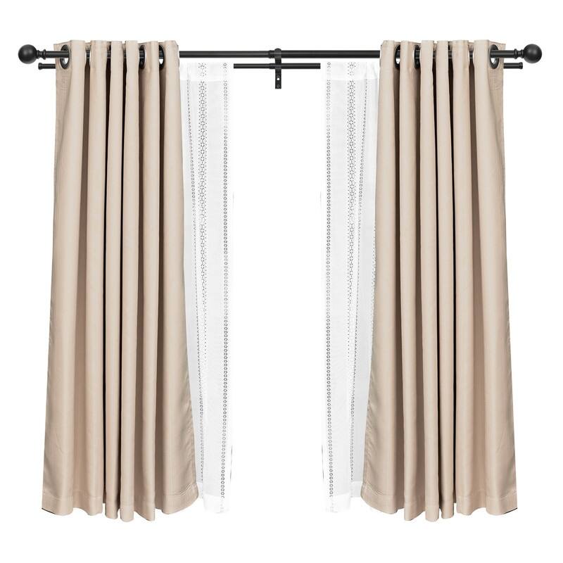 Utopia Alley Wall Mounted Window Treatment Telescoping Double Curtain Rod Set with Classic Cap, 1-Inch Diameter, Black