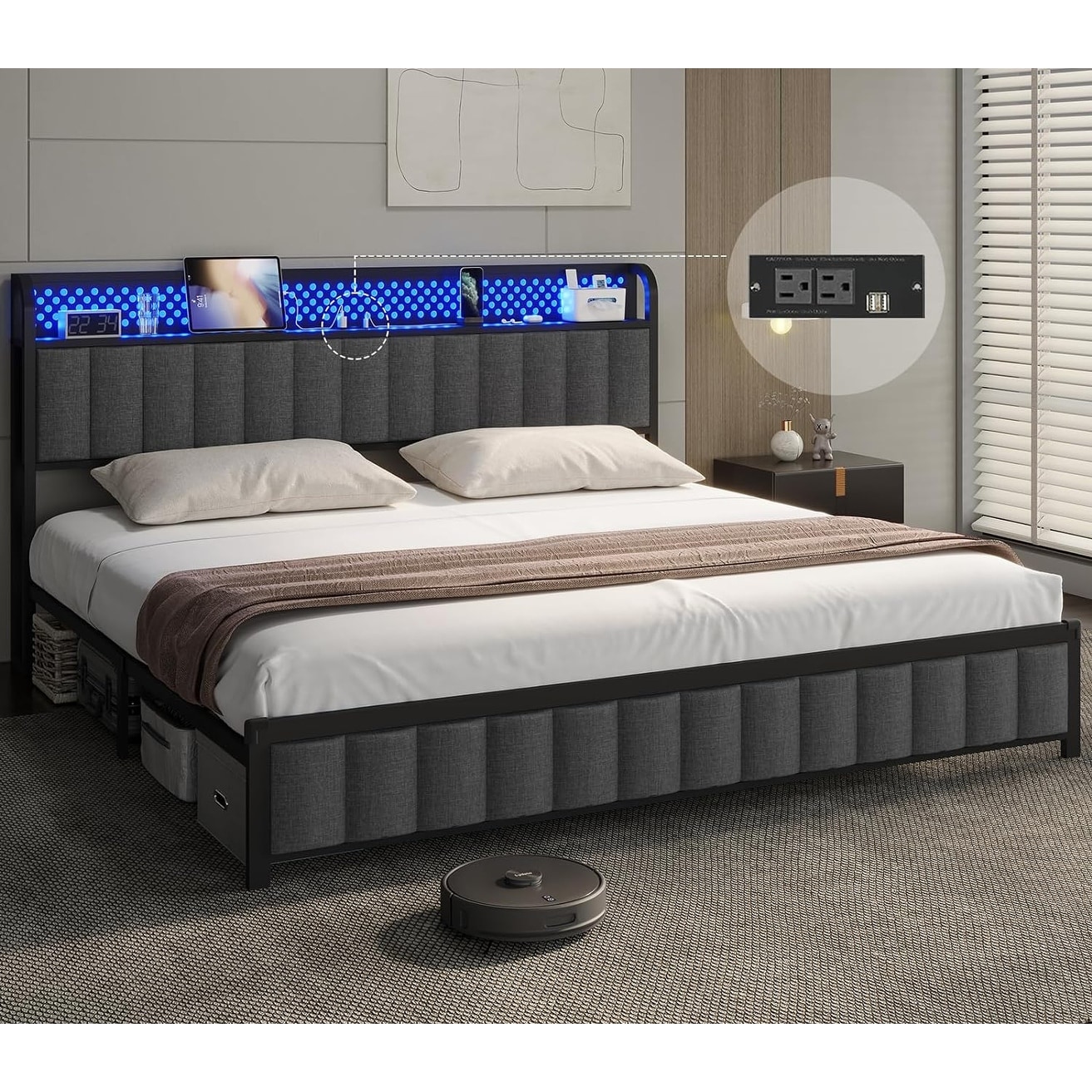 Double bed frame top with led lights
