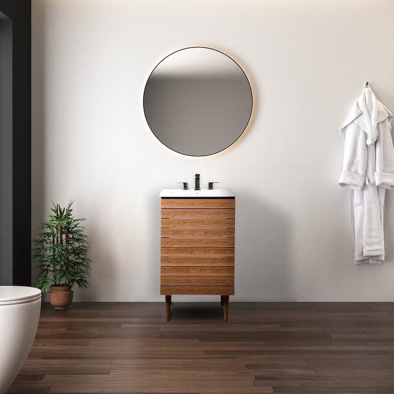 Calandre Thick Linear Slat Modern Farmhouse 2-Shelf Bath Vanity Cabinet Only (Sink Basin not Included), by JONATHAN Y