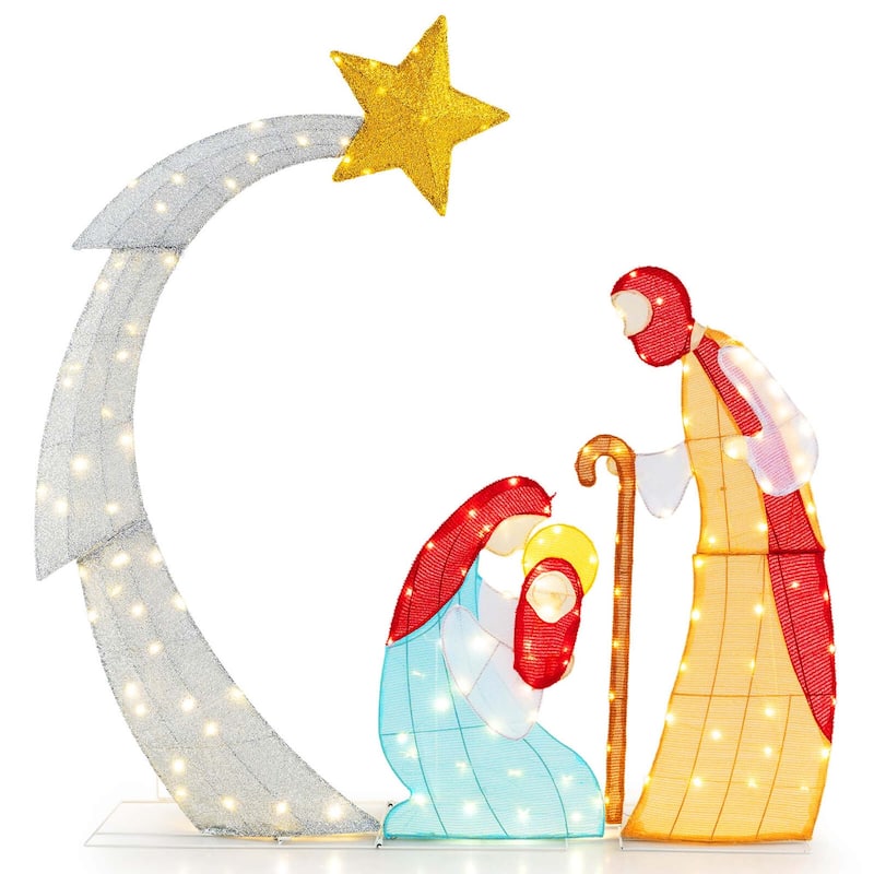 Costway 5 FT Lighted Christmas Nativity Scene Outdoor Christmas Holy - as pic shows - See Details - as pic shows - See Details - overstock.com/bedbathandbeyond.com