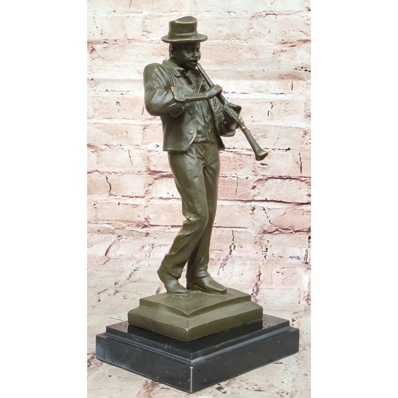Bronze Jazz Performer Sculpture – Clarinet Player With Hat