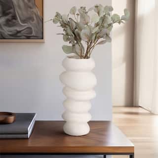 Sagebrook Home Hand Scribed Cairn Vase, White