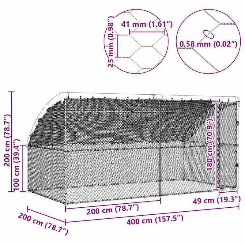 vidaXL Chicken Cage Silver 400 x 200 x 198.5 cm Galvanised Steel