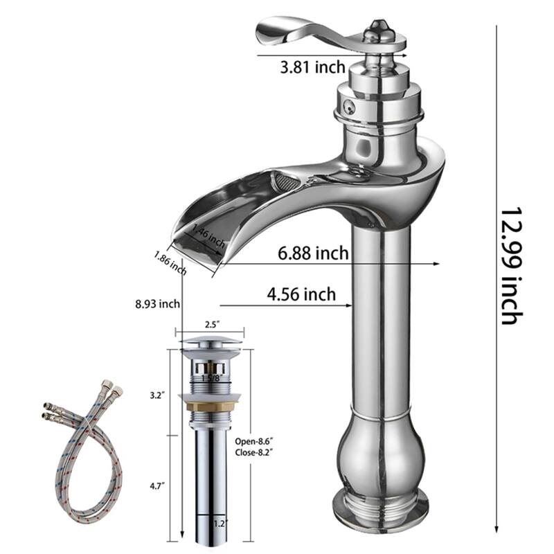 Waterfall Bathroom Vessel Faucet With Drain Assembly Single Handle Bathroom Vessel Sink Faucets One Hole High Taps With Valve