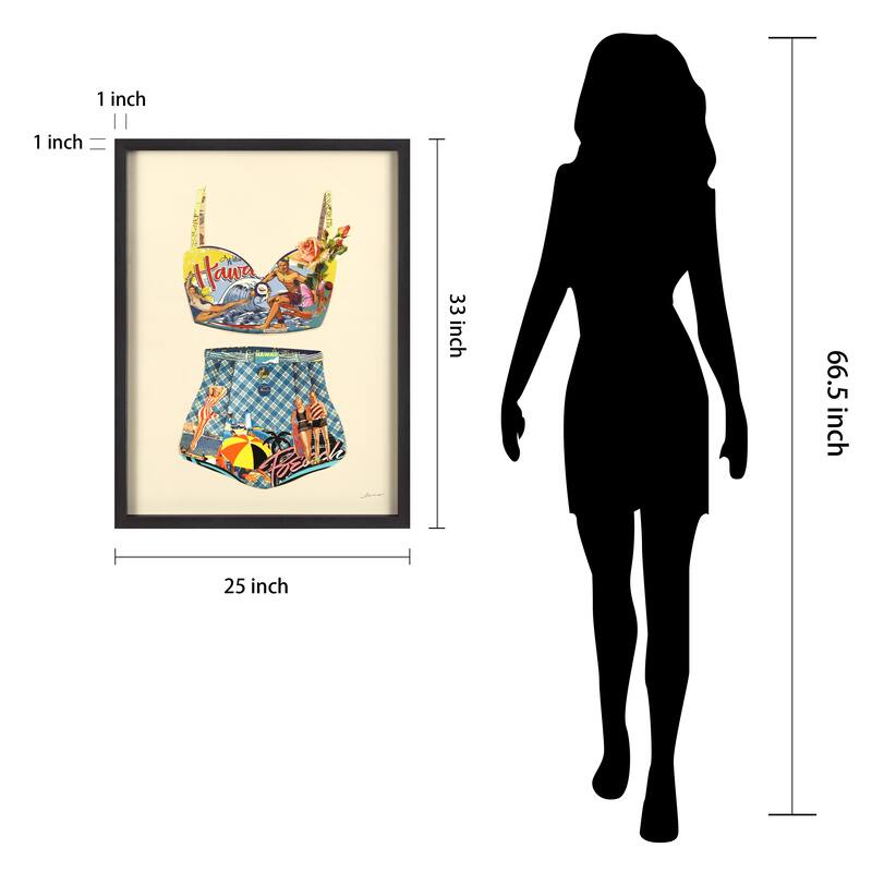 "Hawaii Beach" Dimensional Collage Framed Graphic Art Under Glass Wall Art