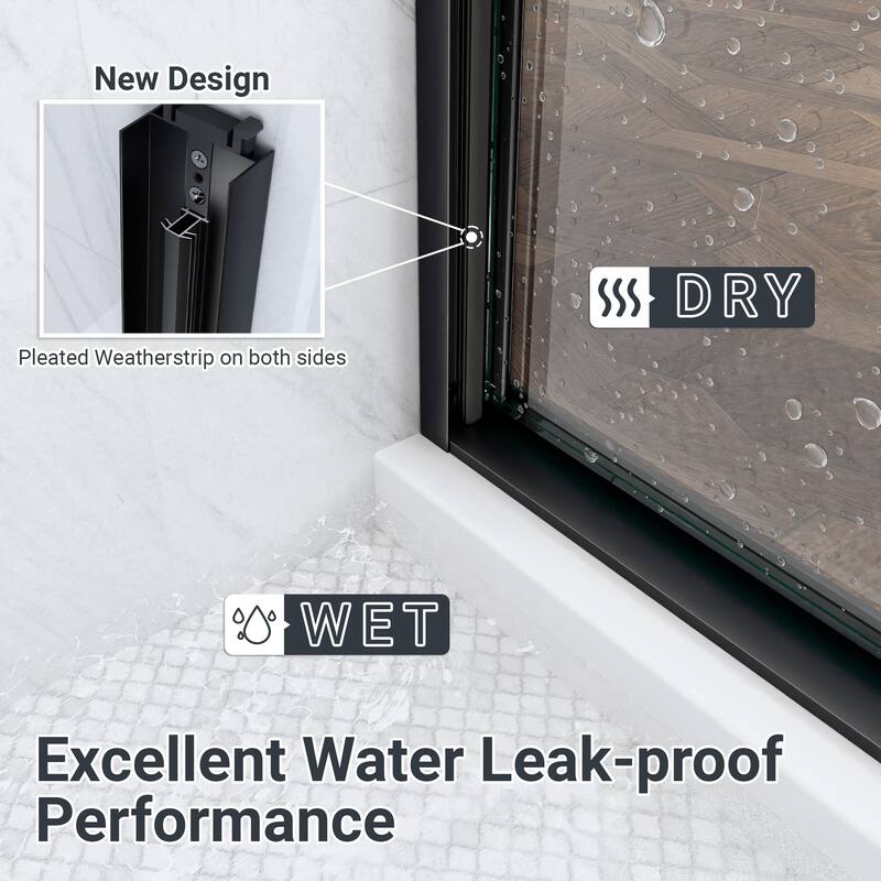 GDFStudio - Modern Minimalist Semi-Frameless Double Sliding Shower Door with 1/4" SGCC Tempered Glass & Stainless Steel Handle