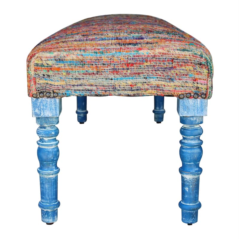 HomeRoots 47" Rainbow Stripe Blue Leg Upholstered Bench - 47 x 18 x 16