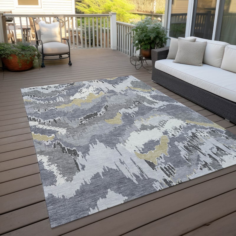 Machine Washable Indoor/ Outdoor Chantille Ombre Abstract Rug - Gray - 3' x 5'