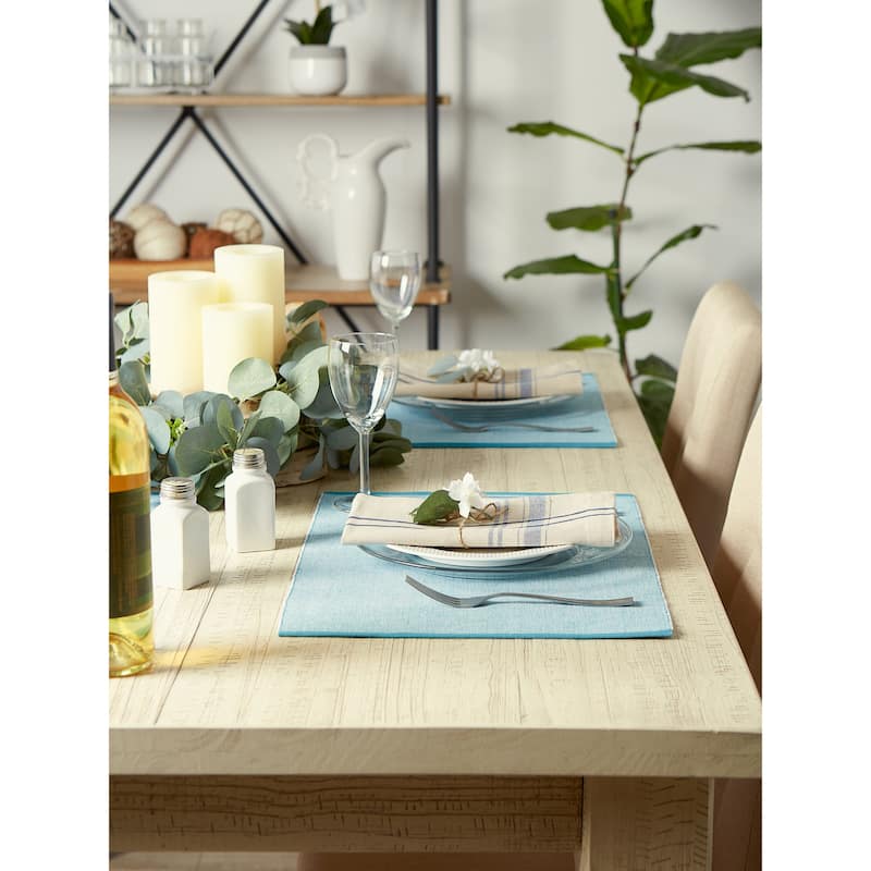 DII French Blue Eco-Friendly Chambray Fine Ribbed Placemat 6 Piece