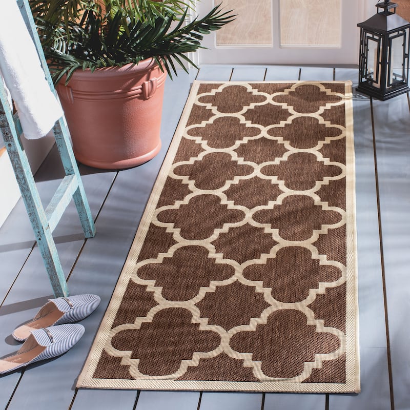 SAFAVIEH Courtyard Hafiza Indoor/ Outdoor Waterproof Patio Backyard Rug - 2'3" x 8' Runner - Dark Brown