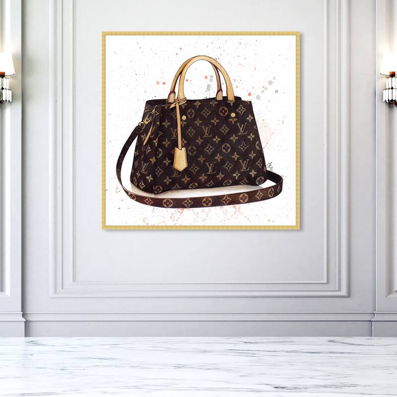 Oliver Gal 'Doll Memories -Details Bag' Fashion and Glam Framed Wall Art Prints Handbags - Brown, Brown - 50 x 50 - Gold