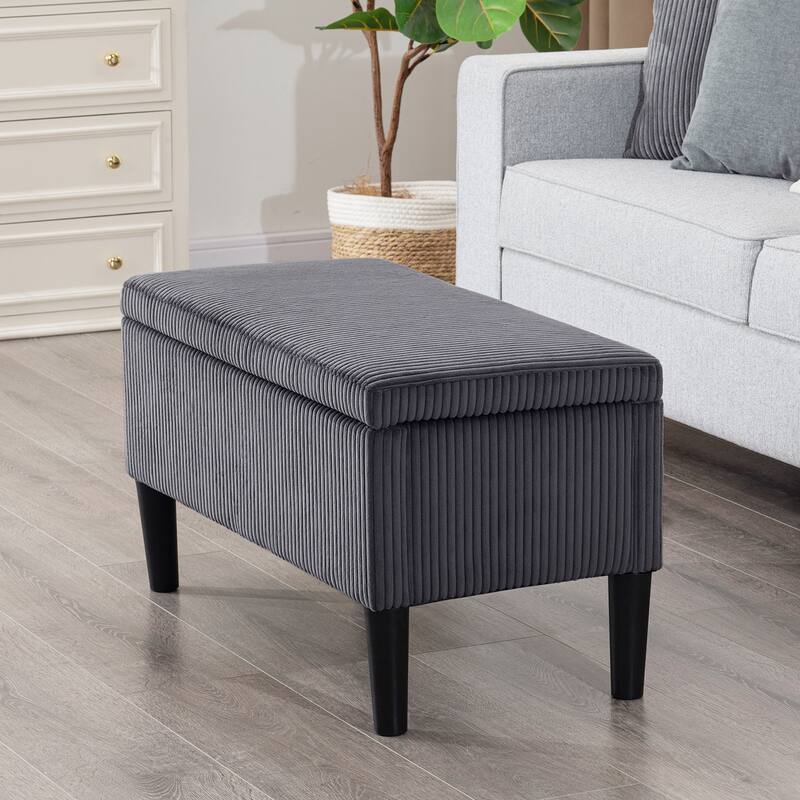 Adeco 32" Upholstered Storage Ottoman Bench with Corduroy Fabric - 31.7"X15.9"X17.5"