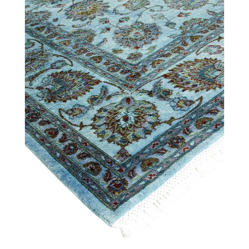 Overton Hand Knotted Wool Vintage Inspired Modern Contemporary Overdyed Blue Area Rug - 8' 1" x 10' 10"