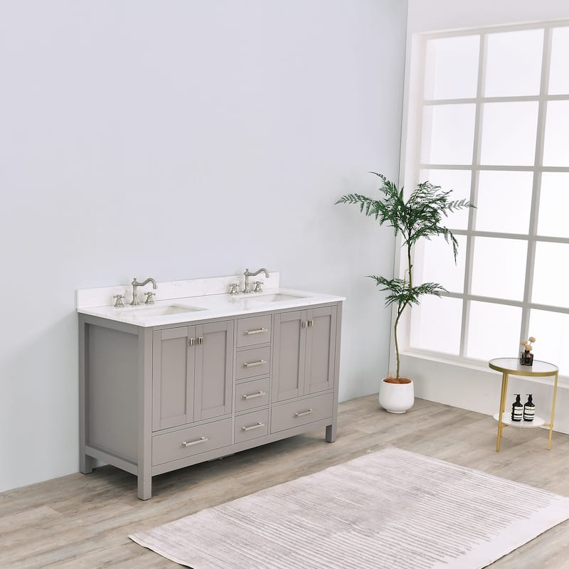 Prismosaic 60 in. Lunar Gray Vanity with Countertop & Splash, Double Sinks