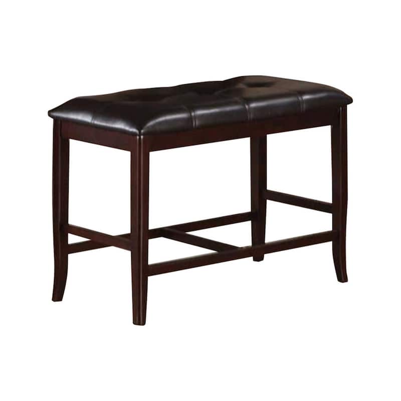Rubber Wood High Bench with Tufted Upholstery Brown - 24 H x 38 W x 17 L