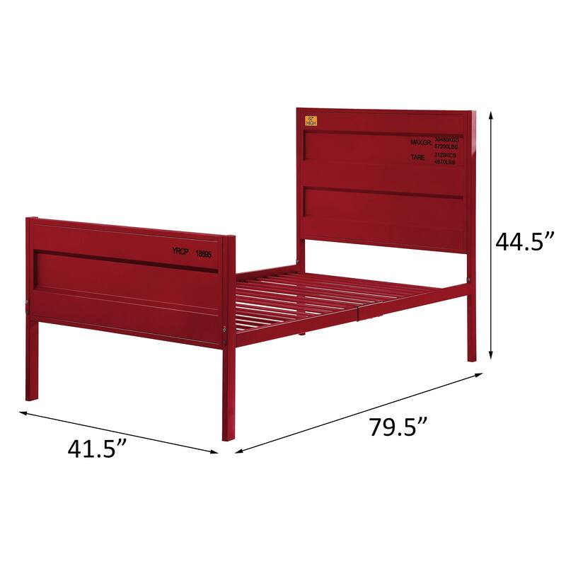 Modern Industrial Red Twin Bed with Panel Headboard