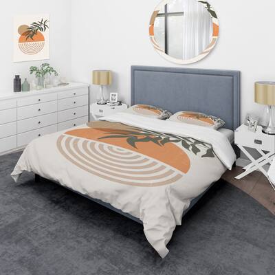 Designart 'Abstract Geometrical Sun and Moon With Leaf I' Modern Duvet Cover Set