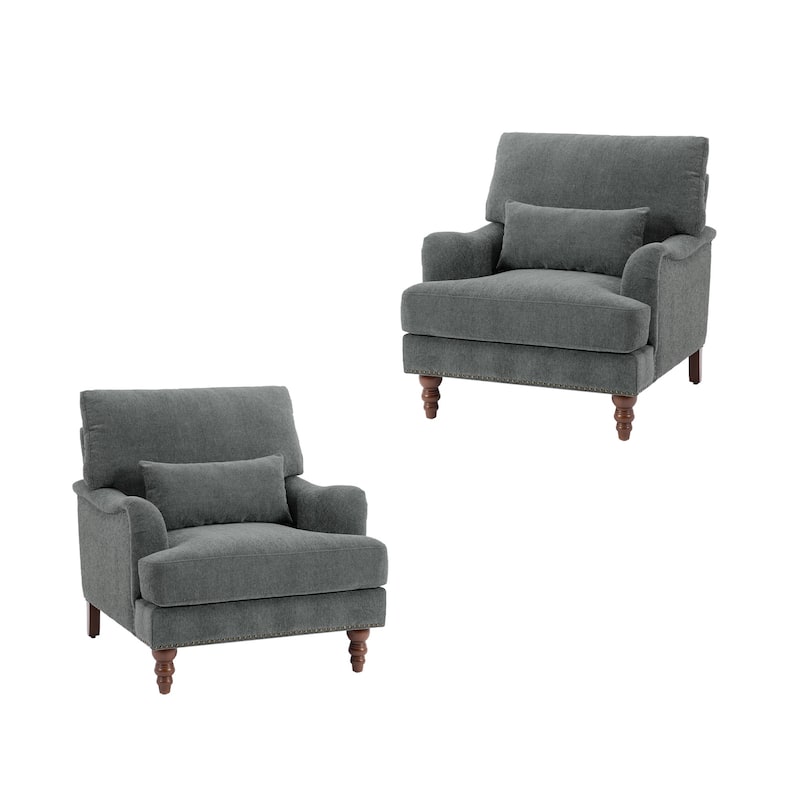 Set of 2 Mid Century Chenille Upholstered Accent Chairs
