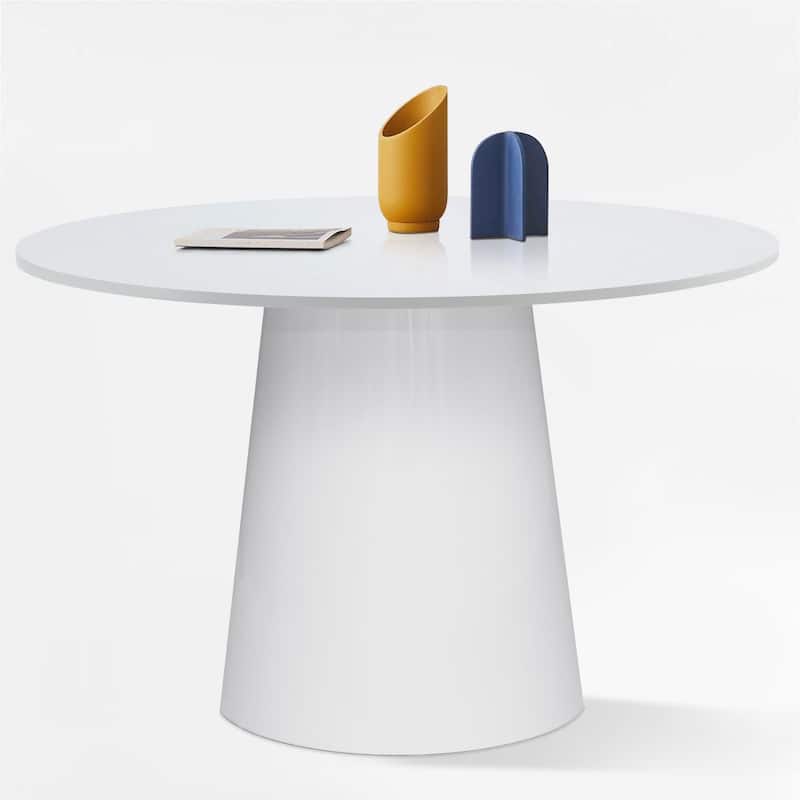 46" White Round Pedestal Dining Table