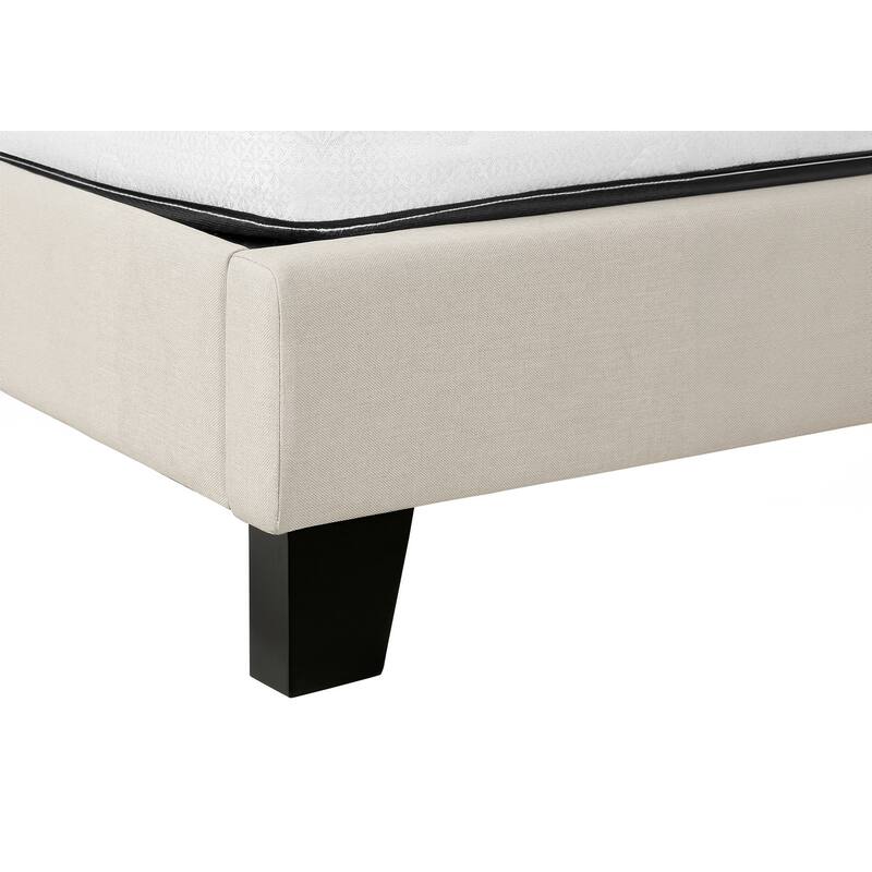Queen Size Upholstered Platform Bed with Tufted Headboard and Black Wood Legs