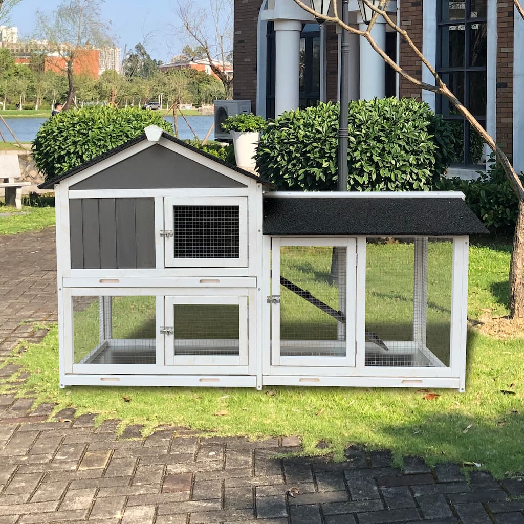 Removable Tray Ramp wooden outdoor rabbit hutch with running cage
