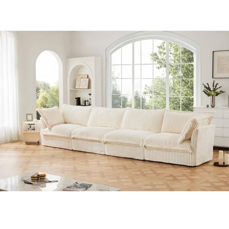 Modern 4 Seater Upholstered Sofa with 2 Pillows