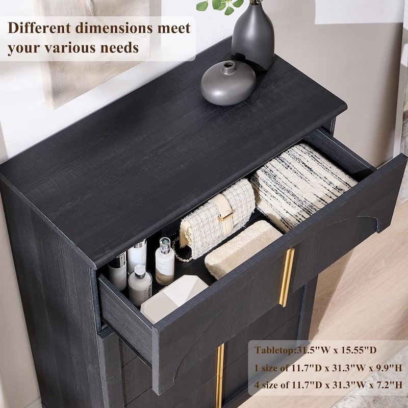 44" Tall Modern 5 Drawers Dresser with Arched Panel, Chest of Drawers