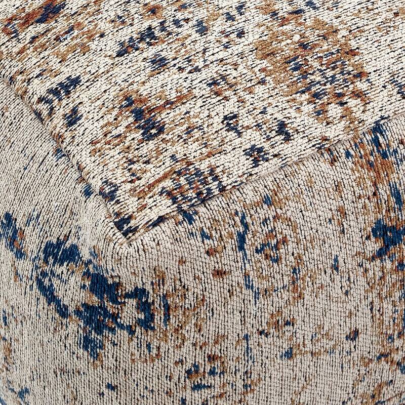 Noah Handwoven Cotton Upholstered Pouf, Blue/Neutral