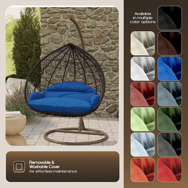 2-Person Egg Swing Chair in Brown Stainless Steel 2-Seater Porch Swing with Stand for Outdoor and Indoor - 77.95" Height