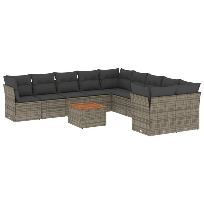 vidaXL Patio Sofa Set with Cushions Outdoor Furniture 11 Piece Poly Rattan - 21.7 x 21.7 x 14.6