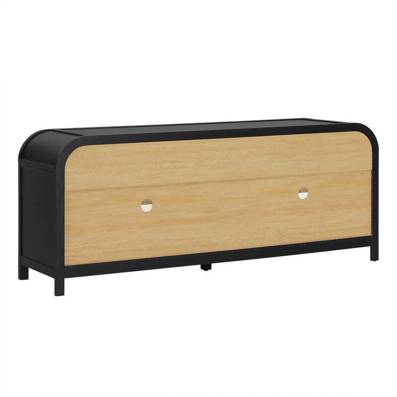 Walker Edison Modern Curved Easy Assembly TV Stand with Glass Paneled Doors