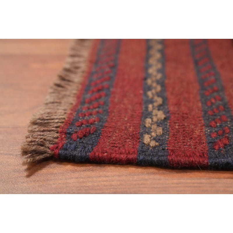 Hand Knotted Oriental 100% Wool Carpet Traditional Tribal Red Balouch Runner Rug - 7' 9'' X 2' 0''