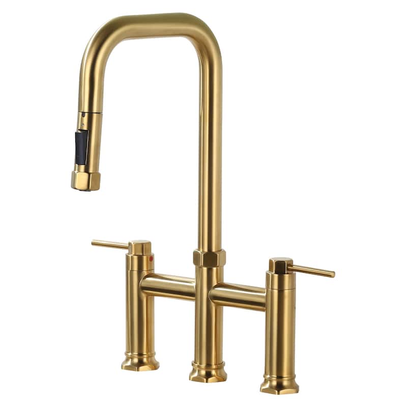 WOWOW Double Handle Pull Down Kitchen Faucet - Gold