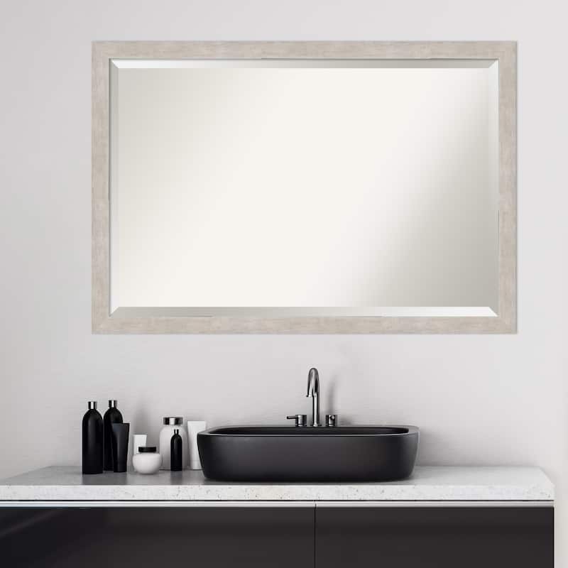 Beveled Wood Bathroom Wall Mirror - Marred Pewter Frame