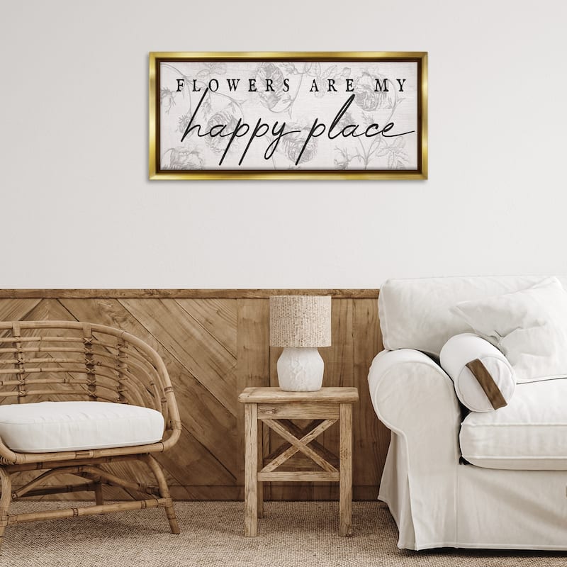 Stupell Flowers Are Happy Place Framed Floater Canvas Wall Art Design By Lil' Rue