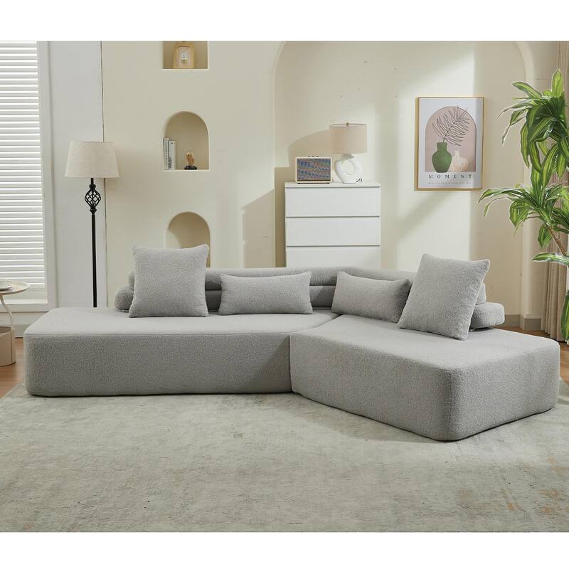 128" Cloud Sectional Sofa, Fabric Upholstered Couch with Deep Seat, Modern Couches No Assembly for Apartment Living Room