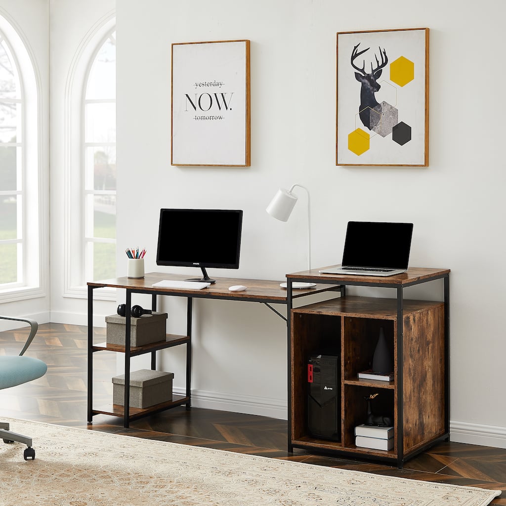 Home Office Computer Desk with Storage Shelf ,CPU Storage Space and Printer Stand with Space Saving Design