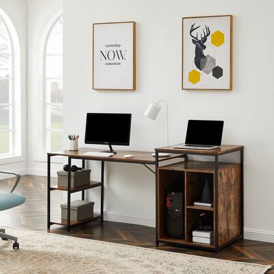 Home Office Computer Desk with Storage Shelf ,CPU storage space and Printer Stand /Writing PC Table in Brown