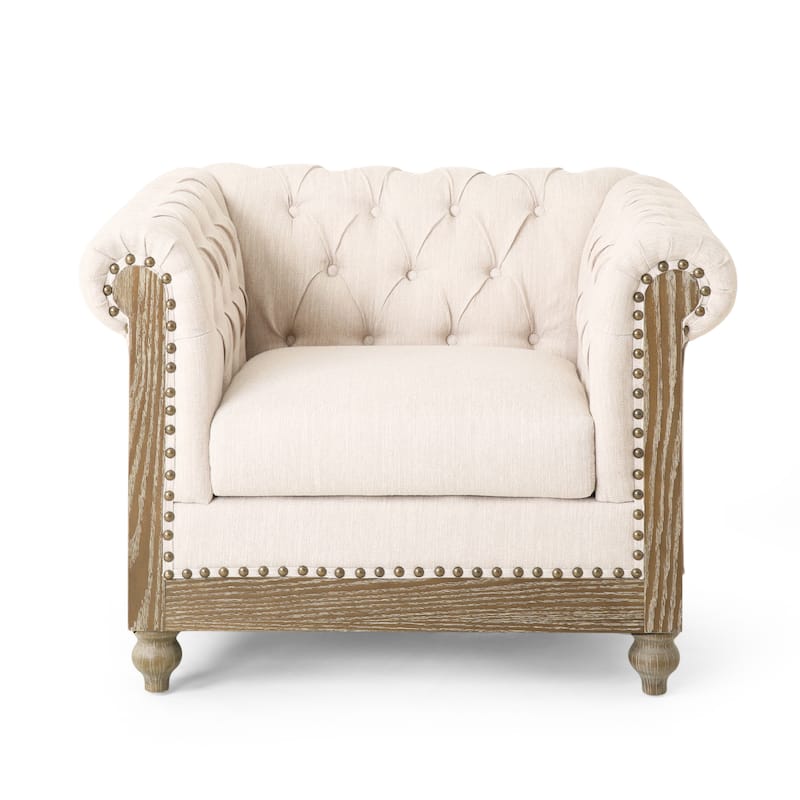 Castalia Chesterfield Tufted Club Chair by Christopher Knight Home - 39.00" L x 33.50" W x 28.00" H - Beige + Dark Brown