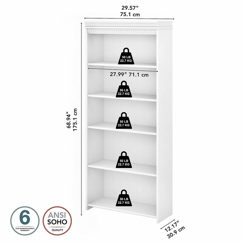 Fairview Antique White 5-shelf Bookcase - Antique - 29.57"L x 12.09"W x 68.94"H