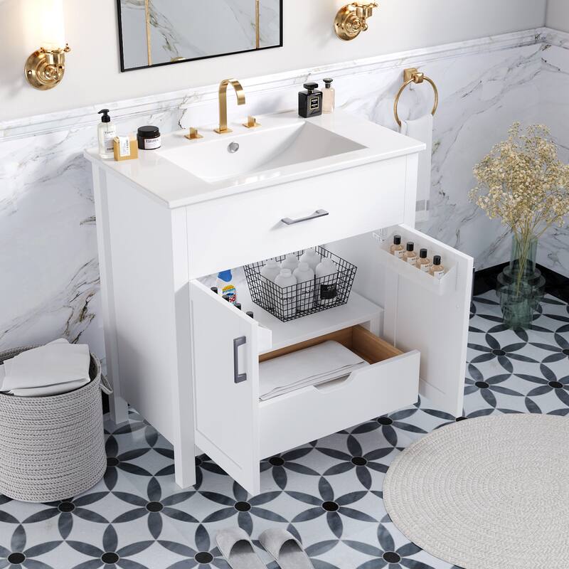 30-Inch Bathroom Vanity with Ceramic Sink and Ample Storage