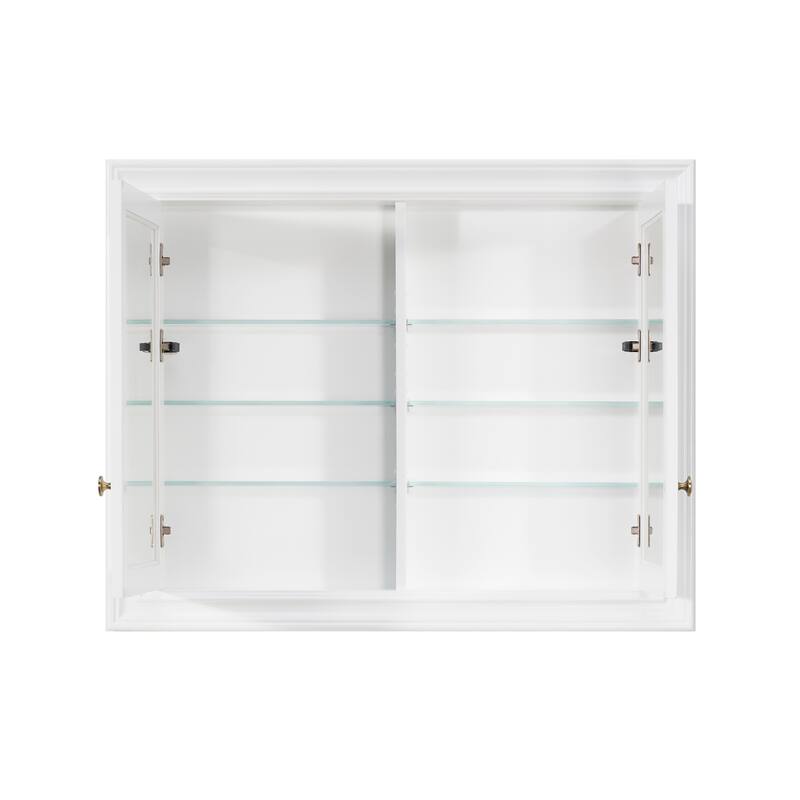32''H Recessed Mount Solid Wood Framed Medicine Cabinet With Mirror and Shelves