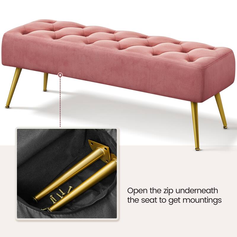 Yaheetech Upholstered Footstool Velvet Ottoman Button-Tufted Table Bench - 45"×16"×17"