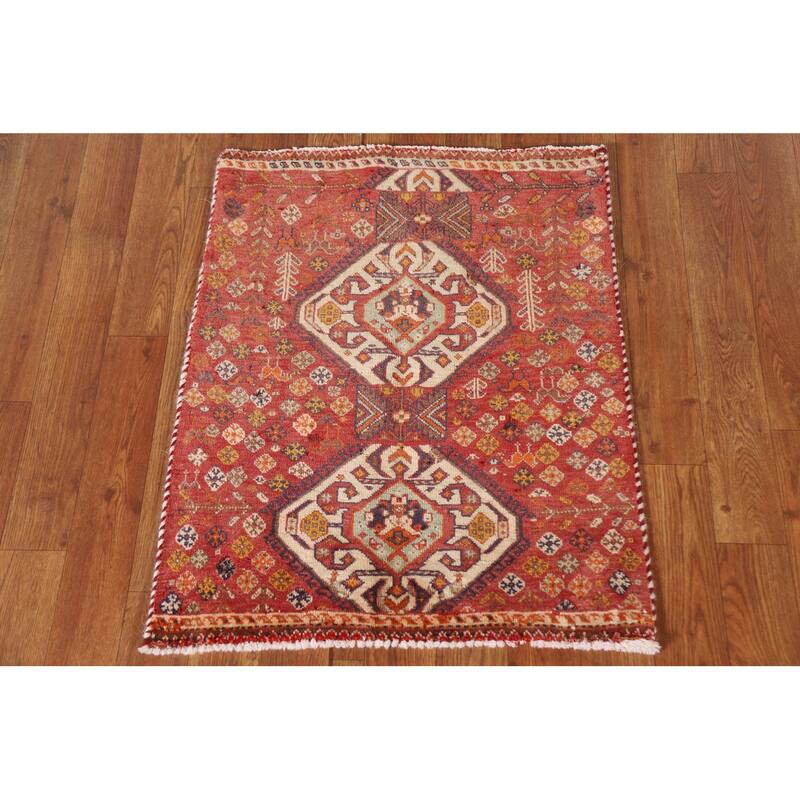 Tribal Geometric Shiraz Persian Square Rug Vintage Wool Carpet - 2'0"x 2'5"