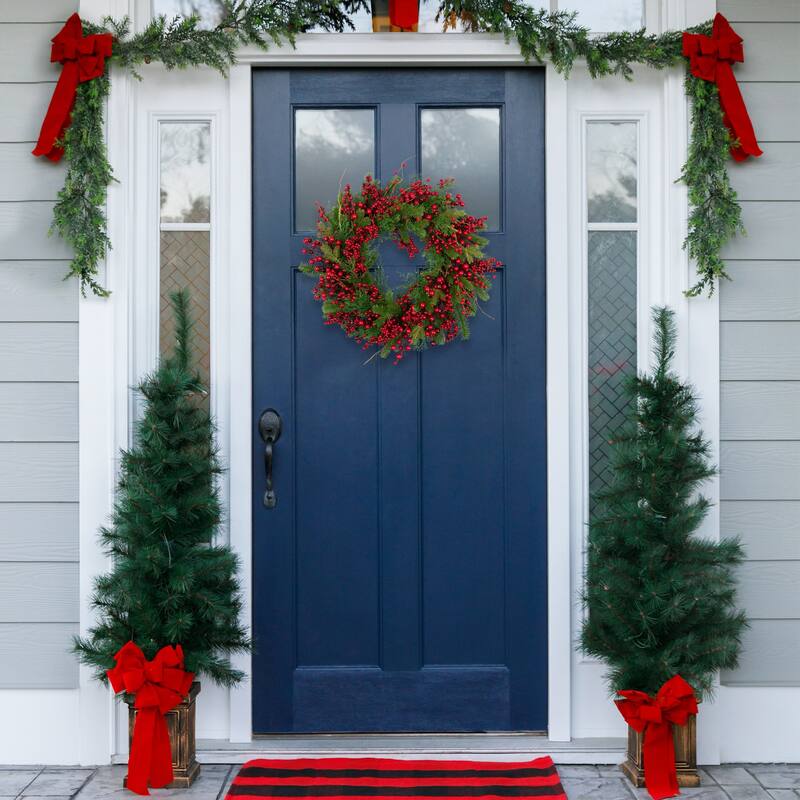 Cedar, Pine and Red Berries Artificial Christmas Wreath - 28" - Unlit