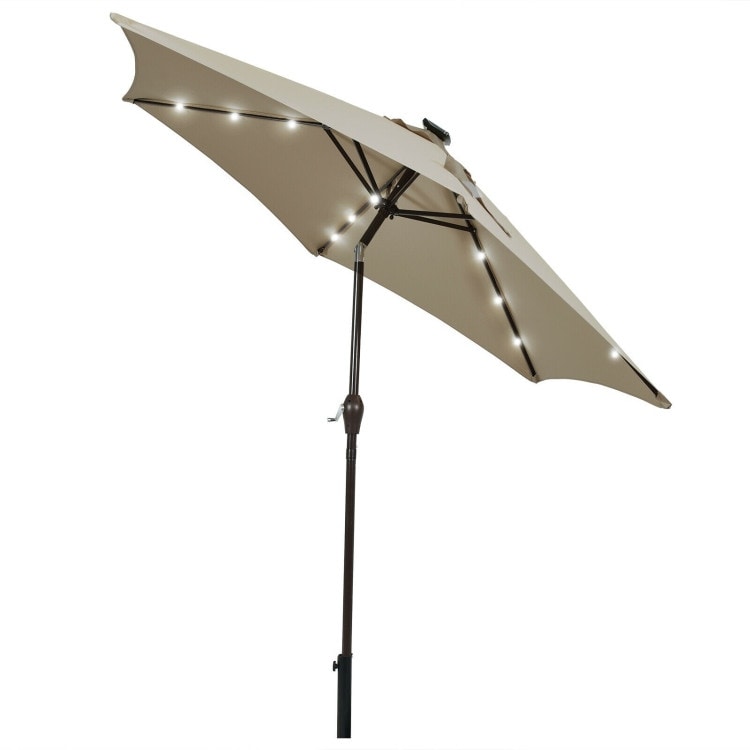 9-Foot Solar LED Patio Market Umbrella with Tilt Adjustment and Crank Lift