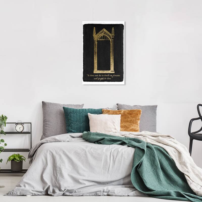Wynwood Studio Prints Typography and Quotes Dwell on Dreams Gold and Metallic Gold Glam Wall Art Canvas Print - 24 x 16