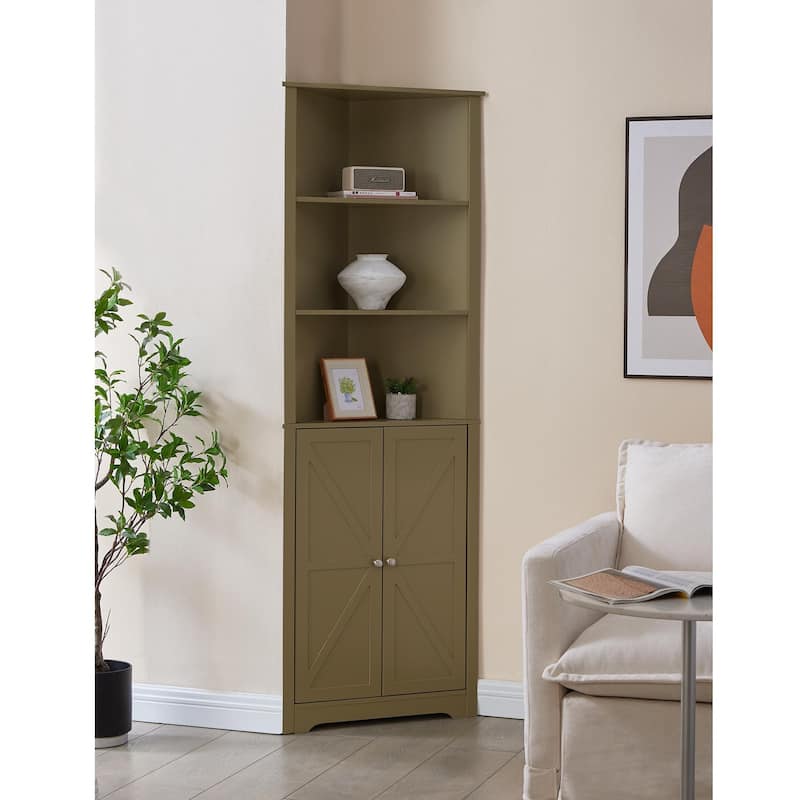 Cecilion Modern Wood Corner Storage Cabinet with 5 Shelves - Lemon Pepper